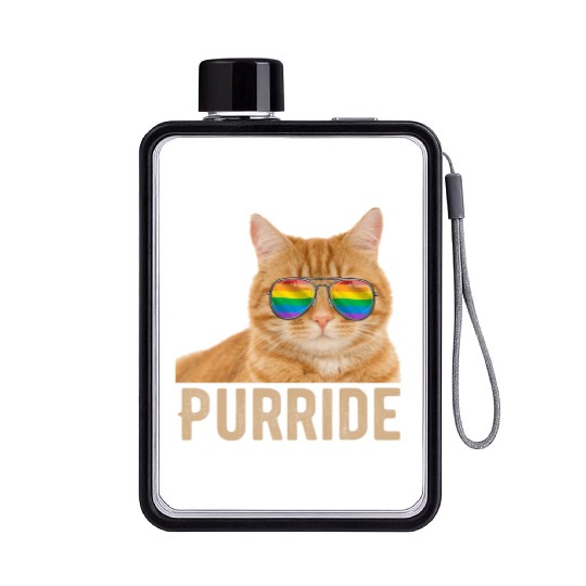 Funny Cat LGBT Gay Pride Rainbow Flag Flat Water Bottles