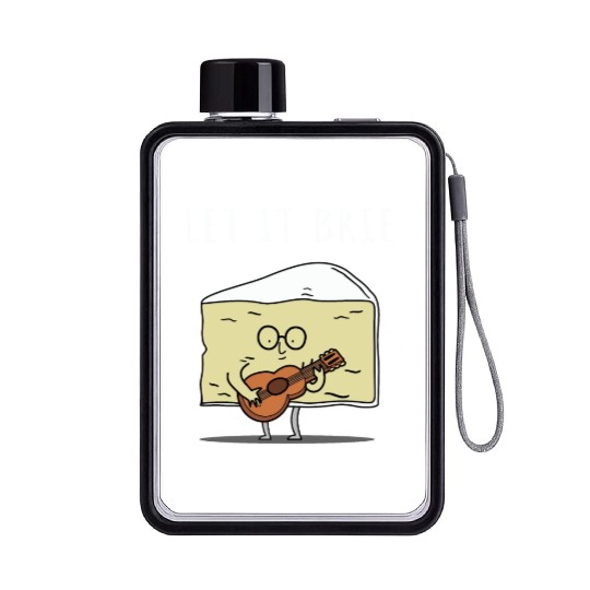 Let It Brie Cheese Musician With Guitar Flat Water Bottles
