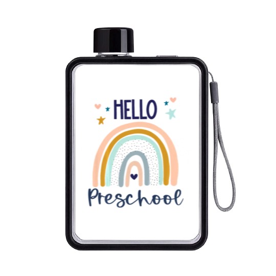 Kids Hello Preschool Retro Rainbow Teacher Toddler Flat Water Bottles