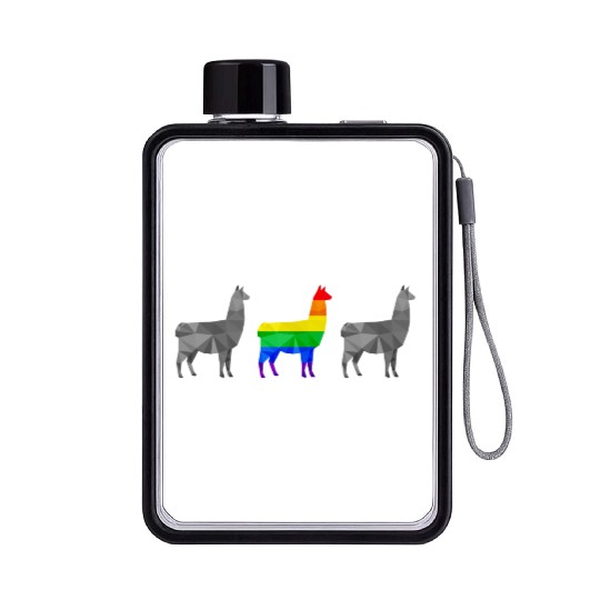 Llama Alpaca LGBTQ Gay Pride Rainbow Flag Flat Water Bottles