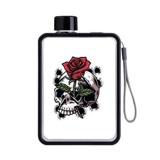 Bullets and Skull Roses Aesthetic Dripping Pattern Flat Water Bottles
