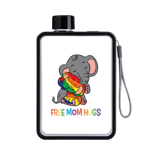 LGBT Funny Rainbow Elephant Hugs Lesbian Gay Pride Flat Water Bottles