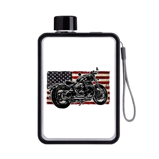 Distressed Flag Vintage Bobber Bike Motorcycle Flat Water Bottles
