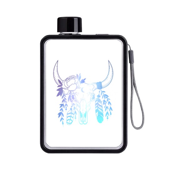 Longhorn Flowers Western Girls Women Flat Water Bottles