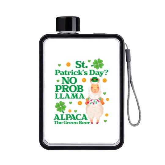 St. Patrick's Day? No Prob Llama Alpaca Green Beer Flat Water Bottles