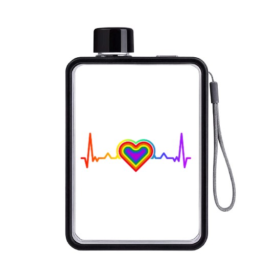 Rainbow Heart LGBTQ Lesbian Gay Pride Flat Water Bottles