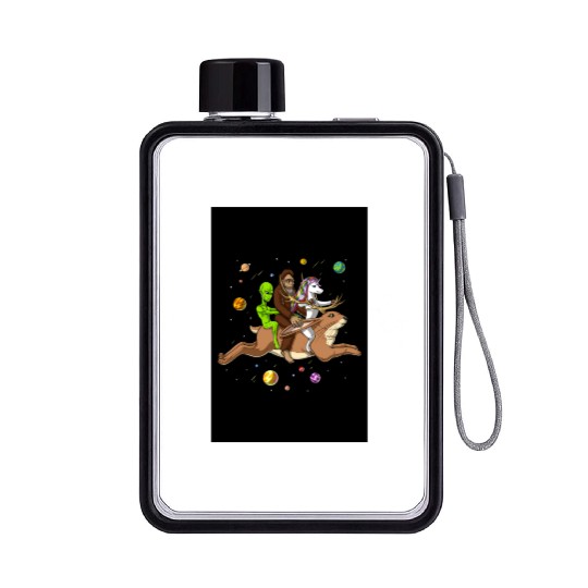 Alien Bigfoot Unicorn Riding Jackalope Flat Water Bottles