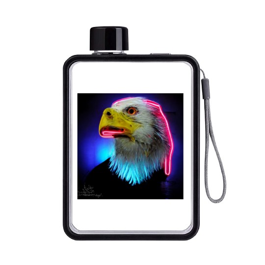 i love america neon bright lightsamerican eagle Flat Water Bottles