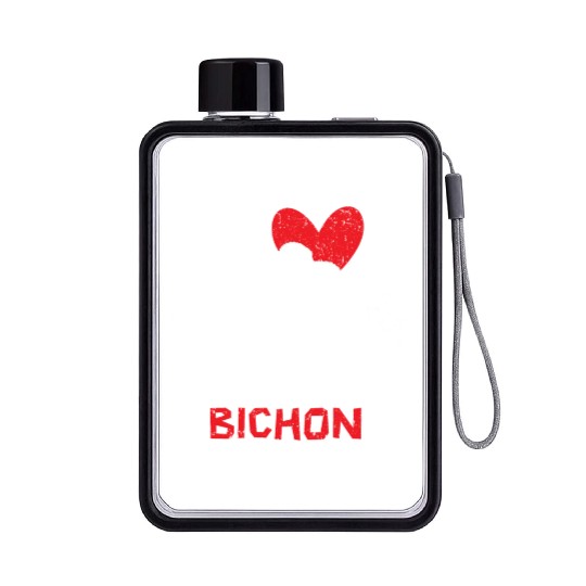I Love My Bichon Frise Curly Hair Pup Puppy Lover Flat Water Bottles