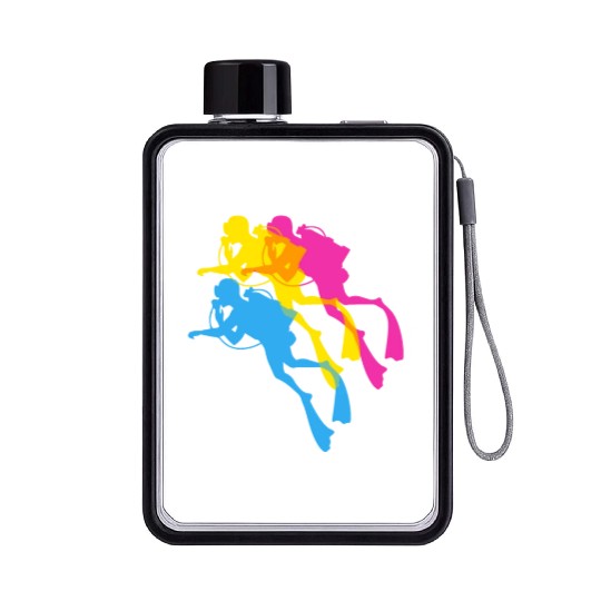 Retro Colorful Scuba Diving Flat Water Bottles