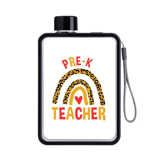 Back To School Leopard Pre-K Teacher Rainbow Flat Water Bottles
