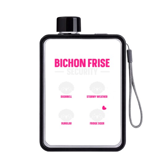 Bichon Frise Security Dog Lover Puppy Paw Love Flat Water Bottles