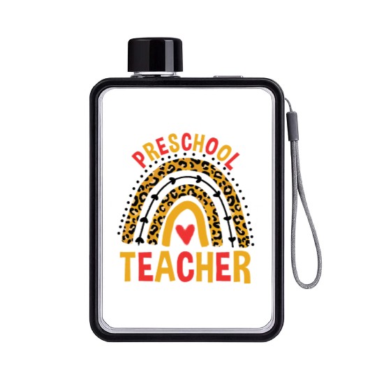 Back To School Leopard Preschool Teacher Rainbow Flat Water Bottles