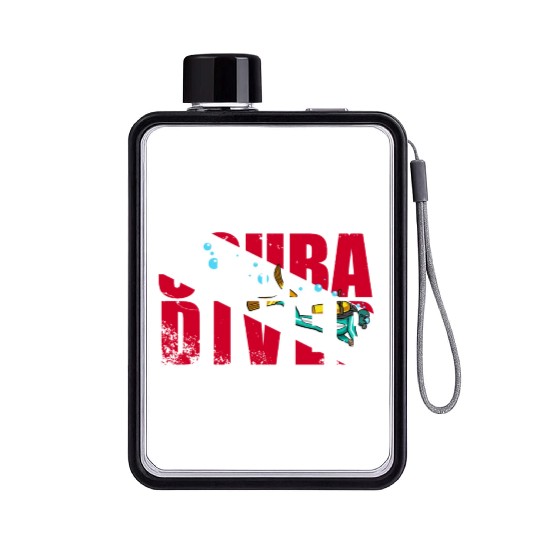 Scuba Diver Red White Flag Vintage Scuba Diving Flat Water Bottles
