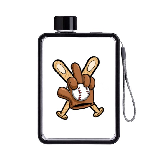 Baseball Player Baseball Glove Middle Finger Flat Water Bottles