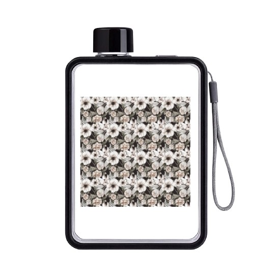 Beige Sage Green Floral Pattern Flat Water Bottles