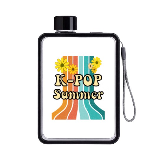K-Pop Summer with retro colors and flowers Flat Water Bottles