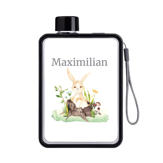 Waldtier Reh Hase Hedgehog Flowers Name Maximilian Flat Water Bottles