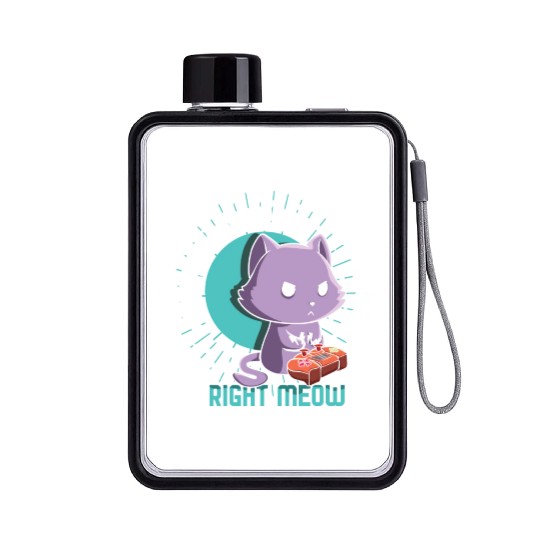 Meow Kawaii Cat Playing Video Game Lover Gaming Flat Water Bottles