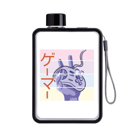Japanese Play Video Game Lover Arcade Gamer Gaming Flat Water Bottles