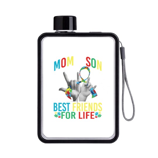 Mom And Son Best Friends For Life Autism Awareness Flat Water Bottles