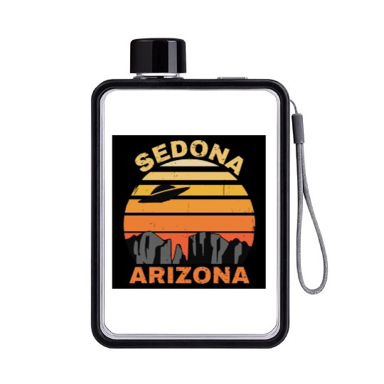 Sedona Arizonna Retro Sunset and UFO Flat Water Bottles