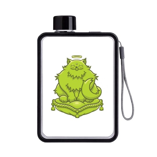 Green Buddha Cat Flat Water Bottles