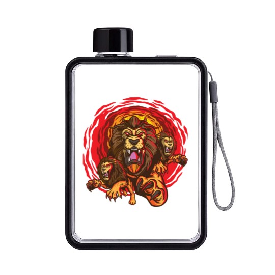 Angry Lion Face Flat Water Bottles