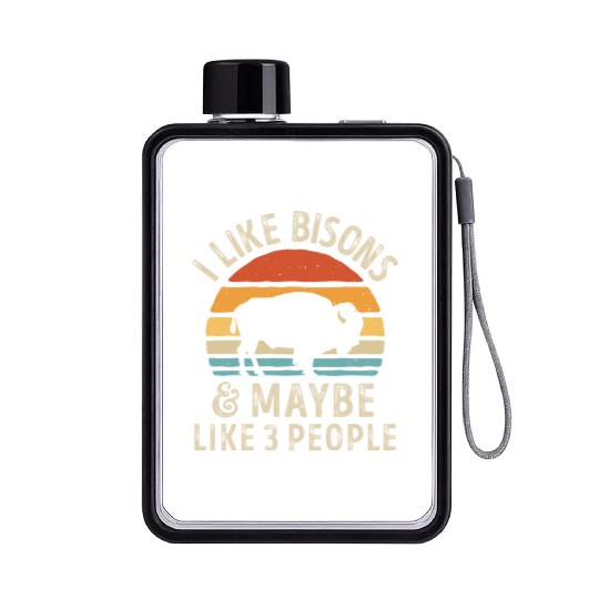 I Like Bisons and Maybe 3 People Retro Sunset Vint Flat Water Bottles