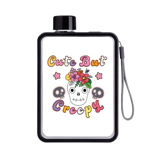 Cute But Creepy Funny Floral Skull Design For Kid Flat Water Bottles