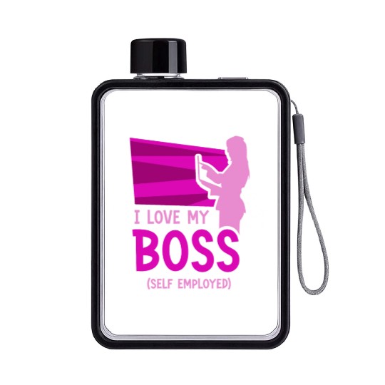 I Love My Boss Self Employed Work Freelancer Job Flat Water Bottles