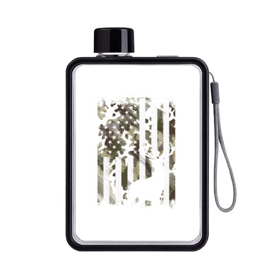 Camo American Flag Deer Hunter Hunting Flat Water Bottles