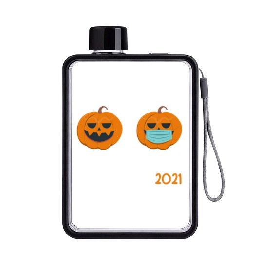 Funny Halloween Teacher life 2021 Pumpkin wearing Flat Water Bottles