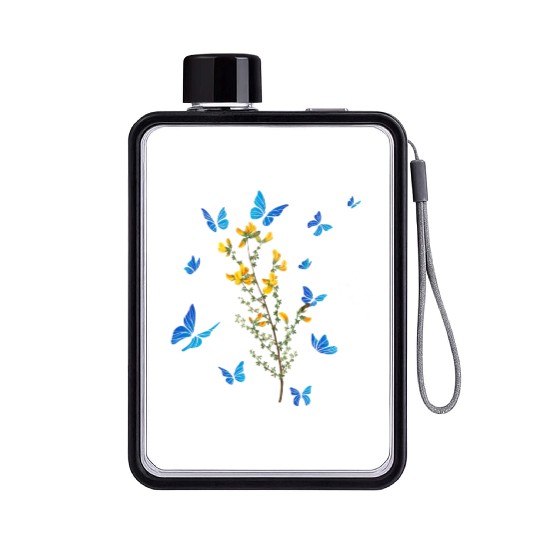 Blue Butterfly Wildflower Women Garden Flowers Flat Water Bottles