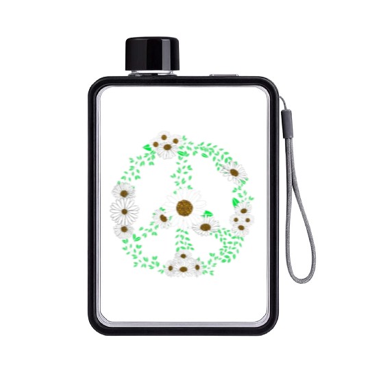 Daisy Peace Sign Wildflower Gardener Hippie Flat Water Bottles