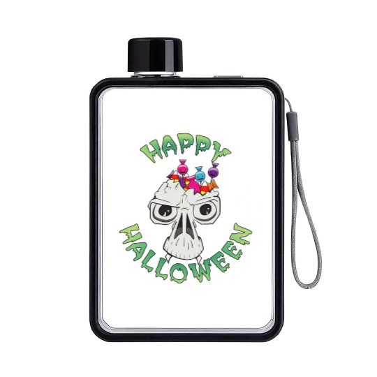 Candy Skull Happy Halloween Cartoon Flat Water Bottles