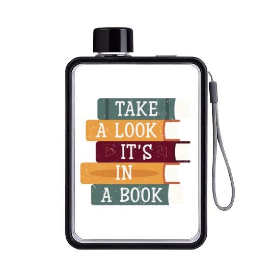 Take A Look It's A Book Retro Rainbow Reading Flat Water Bottles