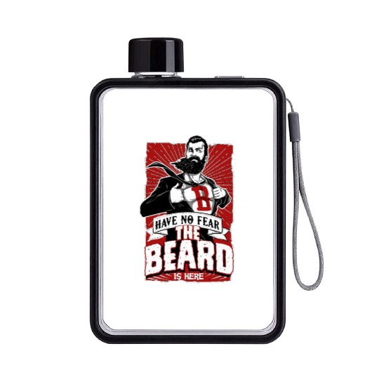Have No Fear The Beard Is Here Funny Beard Lover Flat Water Bottles