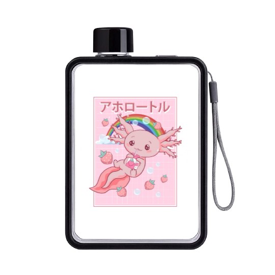 Kawaii Axolotl Strawberry Milk Flat Water Bottles