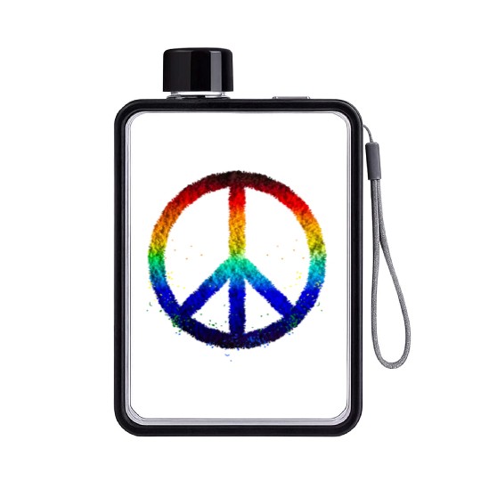 Rainbow Peace Sign LGBT Gay Pride Flat Water Bottles