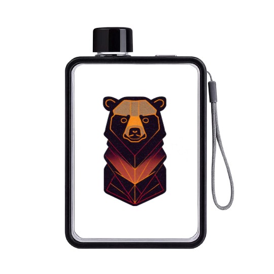 Orange neon bear Flat Water Bottles