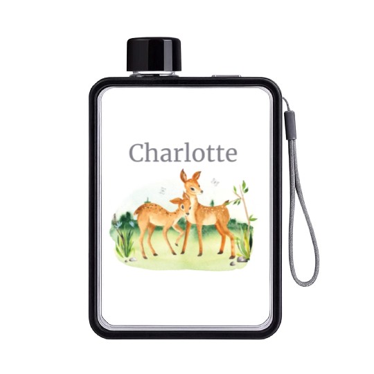 Forest Animal Deer Flowers Name Charlotte Flat Water Bottles