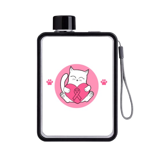In October We Wear Pink Breast Cancer Warrior Cat Flat Water Bottles