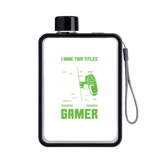 Two Titles Papa Gamer Video Game Lover Gaming Flat Water Bottles