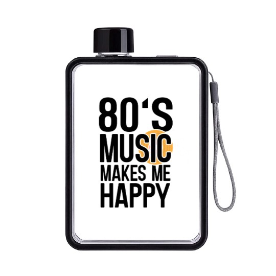 80s Music Makes Happy Music Lover Retro Musician Flat Water Bottles
