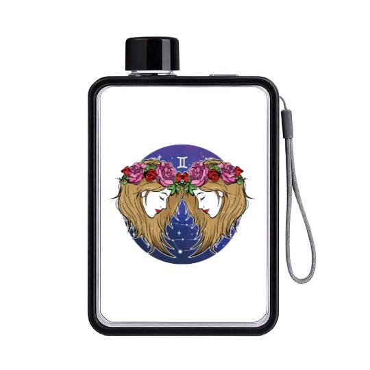 Gemini Zodiac Sign Illustration Art Flat Water Bottles