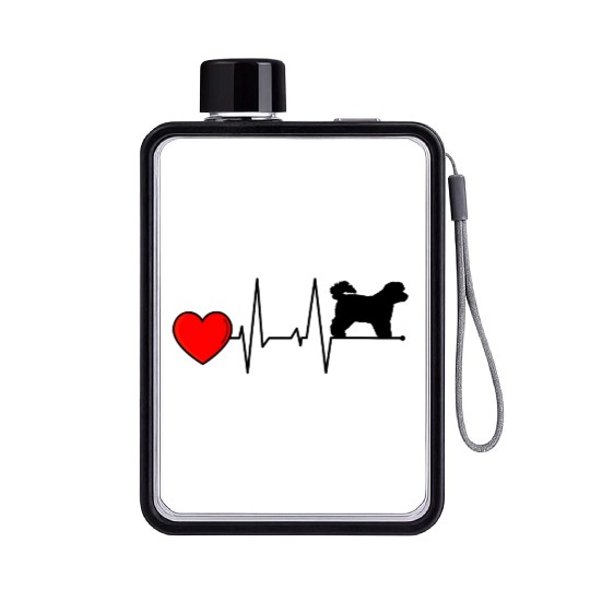Bichon Frise Mom Heartbeat I Love My Black Flat Water Bottles