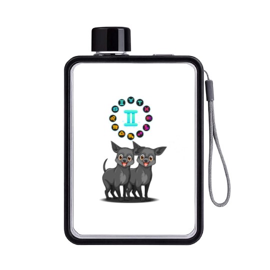 Funny Dog Lover Horoscope Gemini Zodiac Sign Cool Flat Water Bottles