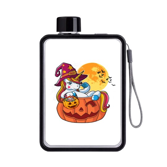 Halloween Unicorn Pony Trick Or Treat Halloween Flat Water Bottles