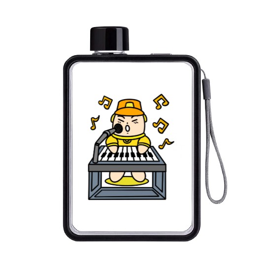 Boy singing with electric piano Flat Water Bottles
